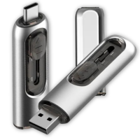 Kovový výsuvný USB 2.0/3.0 flash disk s konektory USB-C a USB-A