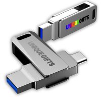 Kovový otočný USB 2.0/3.0 flash disk s USB-C a USB-A