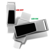 Kovový otočný USB 2.0/3.0 flash disk s USB-C a USB-A a LED logem