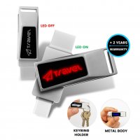Kovový otočný USB 2.0/3.0 flash disk s USB-C a USB-A a LED logem