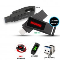 Kovový otočný USB 2.0/3.0 flash disk CYBER, s USB-C a USB-A a LED logem