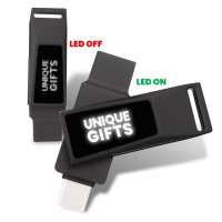 Kovový otočný USB 2.0/3.0 flash disk s USB-C a USB-A a LED logem