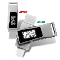 Kovový otočný USB 2.0/3.0 flash disk s USB-C a USB-A a LED logem