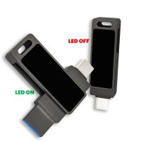 Kovový otočný USB 2.0/3.0 flash disk s USB-C a USB-A a LED logem