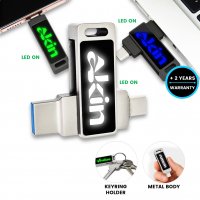 Kovový otočný USB 2.0/3.0 flash disk s USB-C a USB-A a LED logem