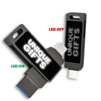 Kovový otočný USB 2.0/3.0 flash disk s USB-C a USB-A a LED logem