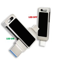 Kovový otočný USB 2.0/3.0 flash disk s USB-C a USB-A a LED logem