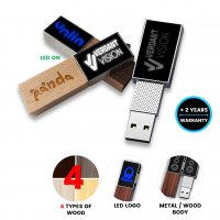 USB 2.0/3.0 flash disk s dřevěnou nebo bambusovou krytkou, s LED logem