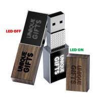 USB 2.0/3.0 flash disk s dřevěnou nebo bambusovou krytkou, s LED logem