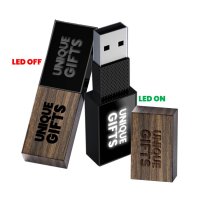 USB 2.0/3.0 flash disk s dřevěnou nebo bambusovou krytkou, s LED logem