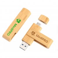 BAMBUSOVÝ OTOČNÝ USB FLASH DISK S KONEKTORY USB-C (TYPE-C) A USB-A