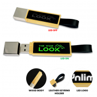 BAMBUSOVÝ USB FLASH DISK S KOŽENÝM POUTKEM A LED LOGEM