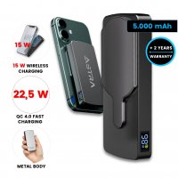 5000mAh tenk&aacute; magnetick&aacute; kovov&aacute; power banka NEXLITE, s 15W bezdr&aacute;tov&yacute;m nab&iacute;jen&iacute;m, PD 20 W a QC 22,5 W