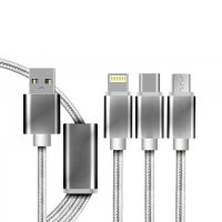 Napájecí USB kabel 3 v 1, konektor Lightning, USB micro a Type - C, barva stříbrná (ACC037)