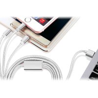 Napájecí USB kabel 3 v 1, konektor Lightning, USB micro a Type - C, barva stříbrná (ACC037)