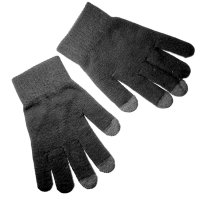 Rukavice pro dotykové displeje, černá barva + 3 tmavě šedé dotykové špičky, 23 cm (GLO001)