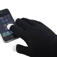 Rukavice pro dotykové displeje, černá barva + 3 světle šedé dotykové špičky, 21 cm (GLO001)