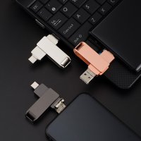 4 V 1 OTOČNÝ USB FLASH DISK, USB A 
+ USB MICRO + TYPE-C + LIGHTNING