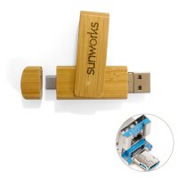 ROTATING BAMBOO 3-IN-1 USB 3.0 FLASH DRIVE WITH TYPE-C AND USB A CONNECTORS