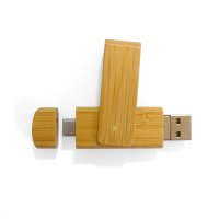 BAMBUSOVÝ OTOČNÝ 3 V 1 USB 3.0 FLASH DISK S KONEKTORY TYPE-C A USB A + USB MICRO