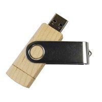DŘEVĚNÝ OTOČNÝ TWISTER USB 3.0 FLASH DISK S KONEKTORY TYPE-C A USB A, KOVOVÁ KRYTKA