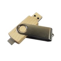 DŘEVĚNÝ OTOČNÝ TWISTER USB 3.0 FLASH DISK S KONEKTORY USB-C (Type-C) A USB-A, KOVOVÁ KRYTKA