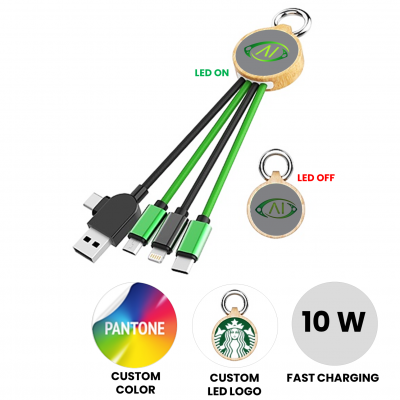 BAMBUSOVÝ NABÍJECÍ USB KABEL 6 V 1, S LED LOGEM