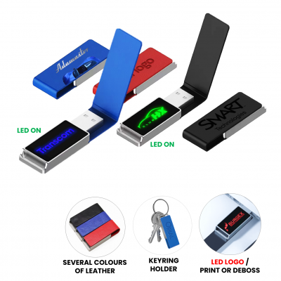 KOŽENÝ USB 2.0 / 3.0 FLASH DISK S LED LOGEM