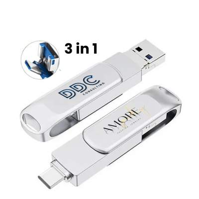 3 v 1 OTOČNÝ FLASH DISK, USB-A + MICRO USB + USB-C (TYPE-C)